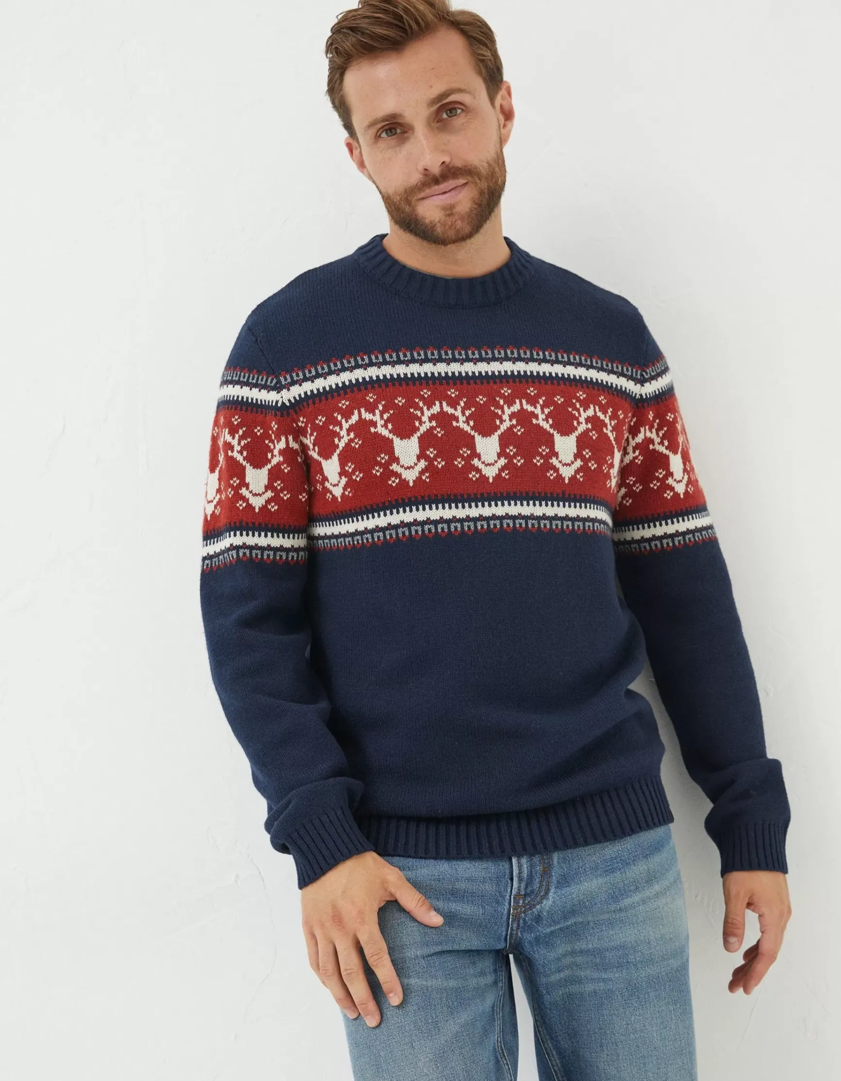 FatFace Reindeer Crew Neck Jumper|Men View All
