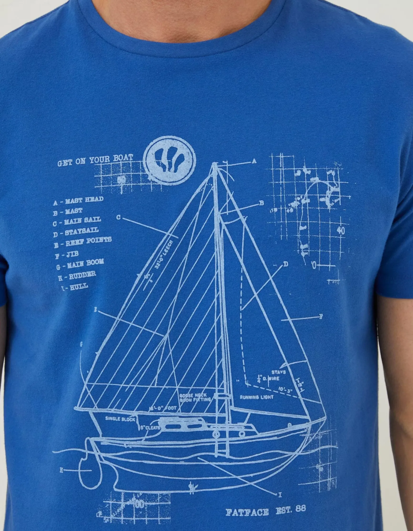 FatFace Sail Boat Sketch T-Shirt|Men T-Shirts