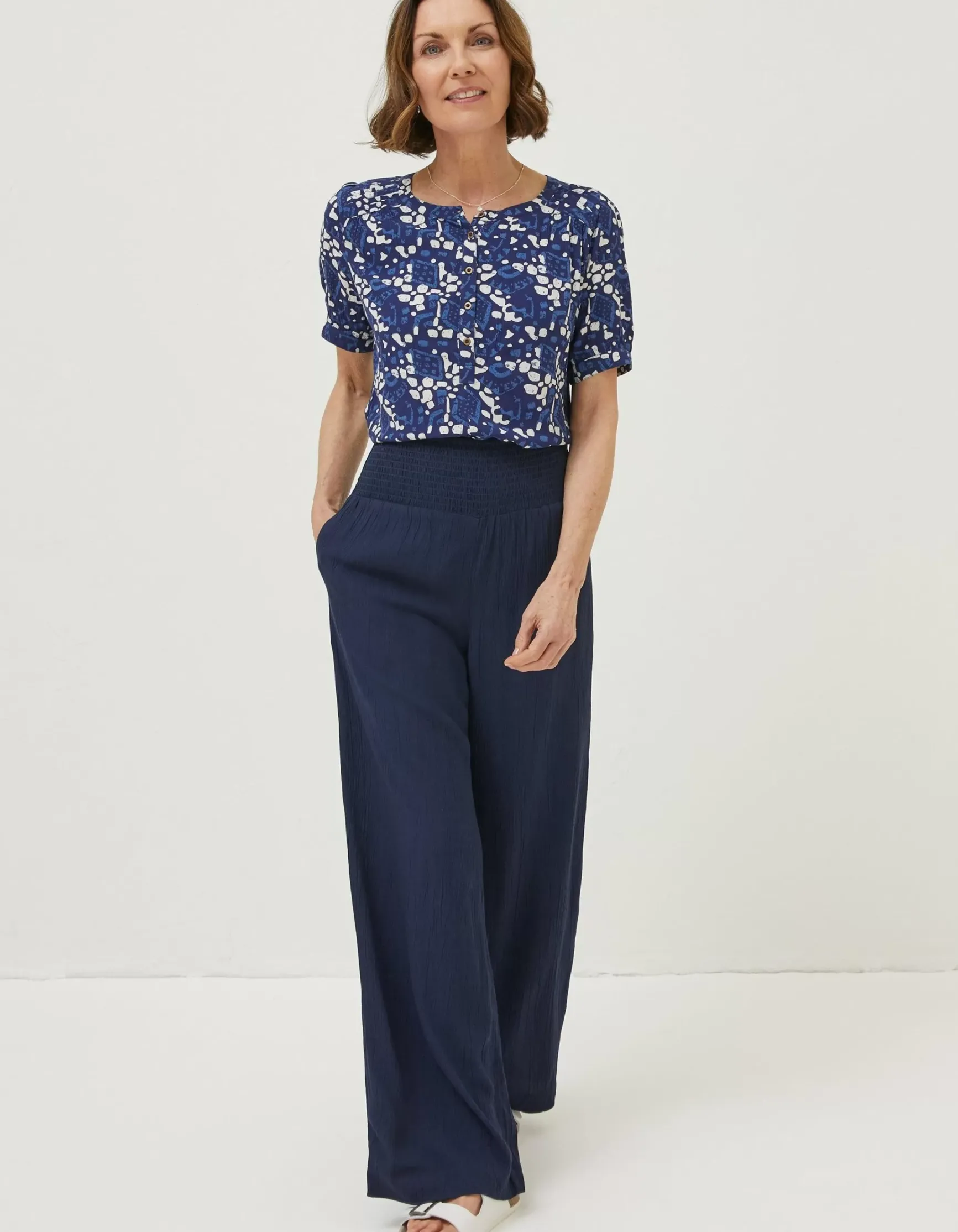 FatFace Shirred Plain Palazzo Trousers|Women Trousers & Leggings