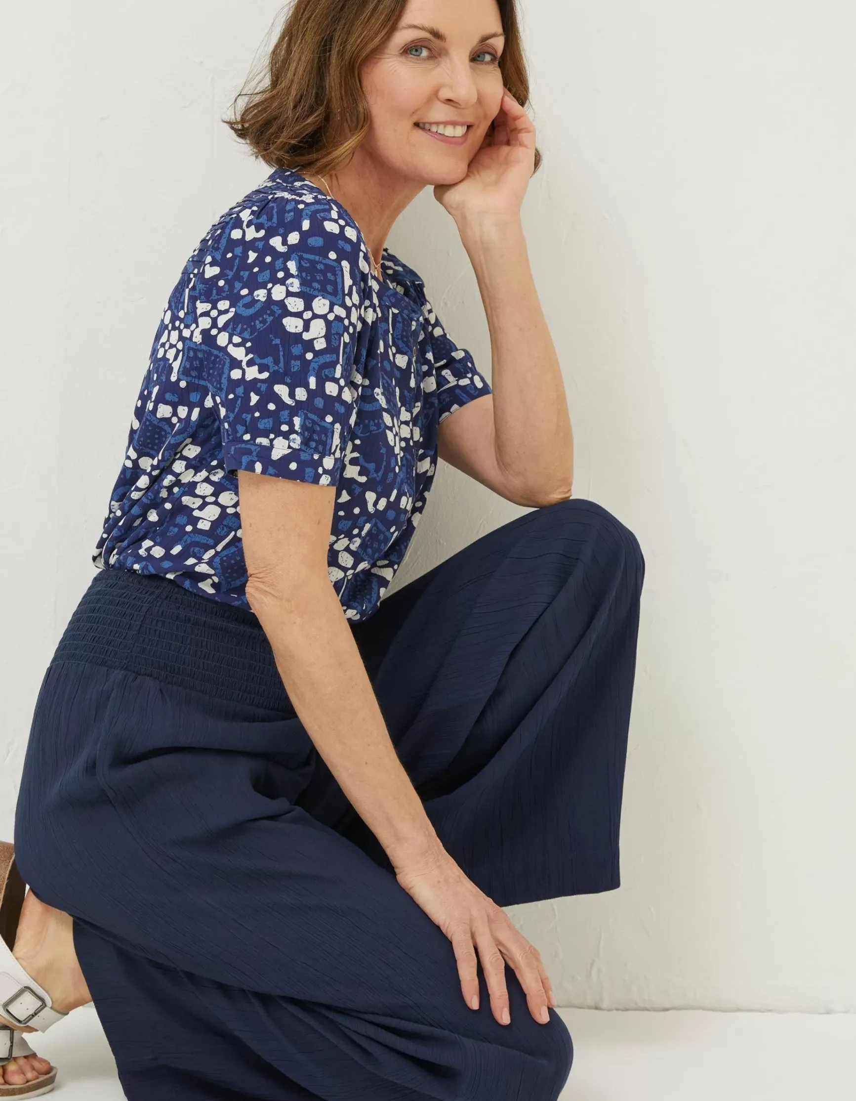 FatFace Shirred Plain Palazzo Trousers|Women Trousers & Leggings