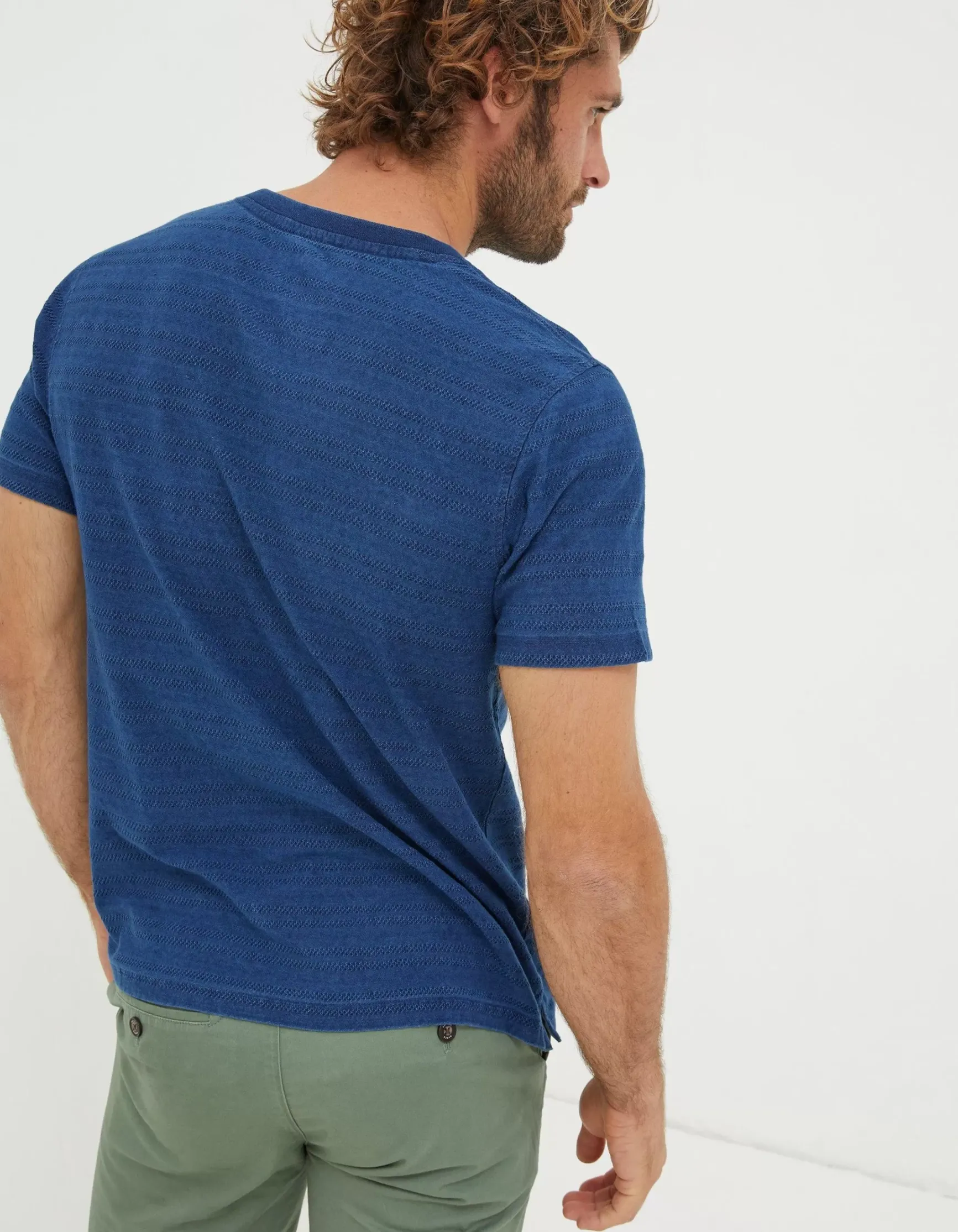 FatFace Short Sleeve Indigo Texture Henley|Men View All