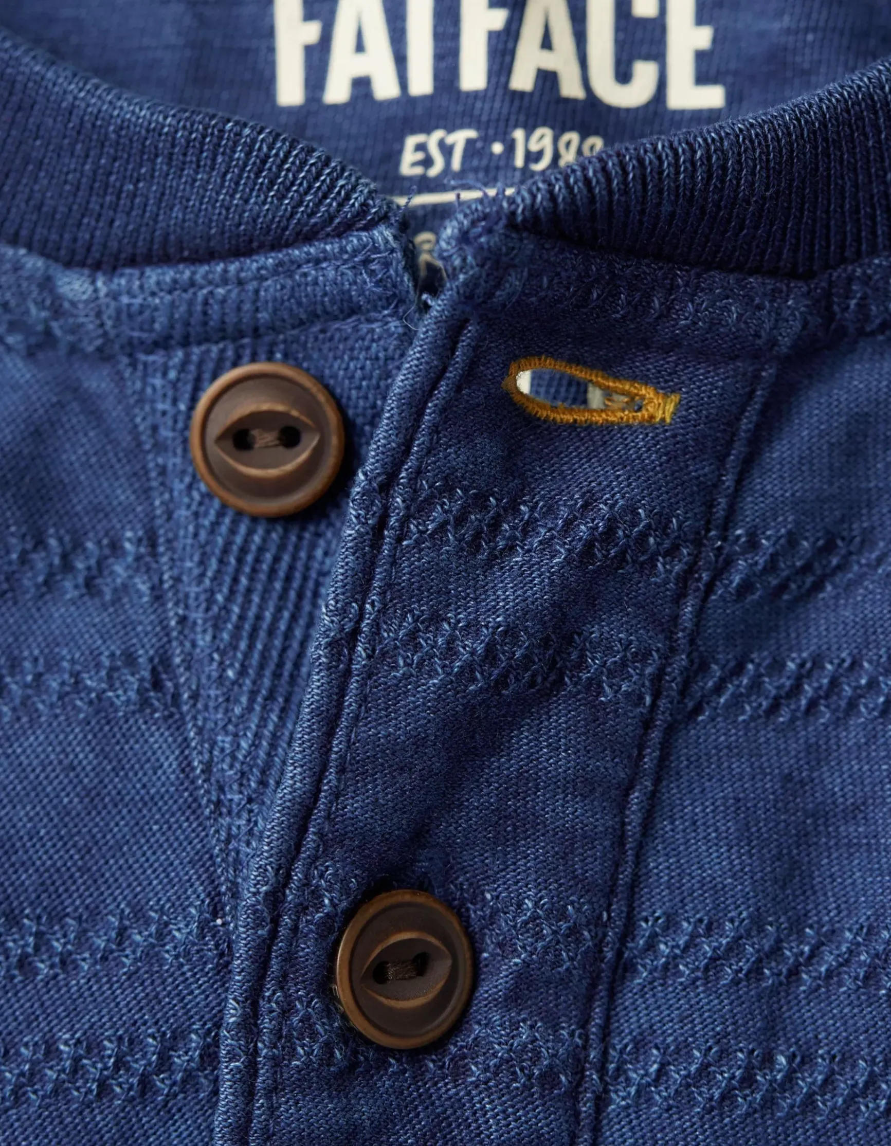 FatFace Short Sleeve Indigo Texture Henley|Men View All
