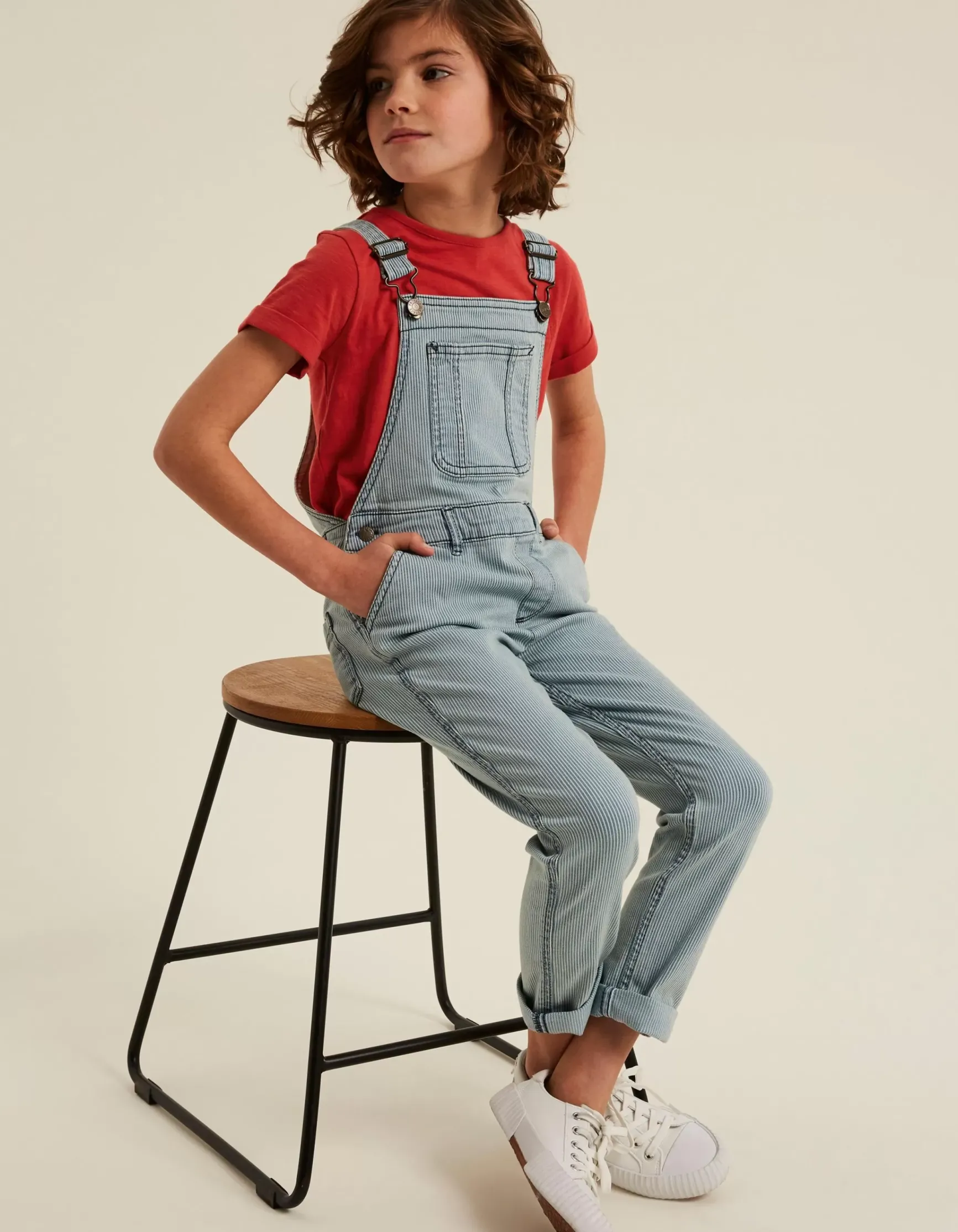FatFace Stripe Denim Dungarees|Girls View All