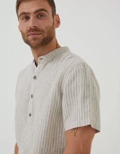 FatFace Stripe Pop Over Linen Shirt|Men Shirts
