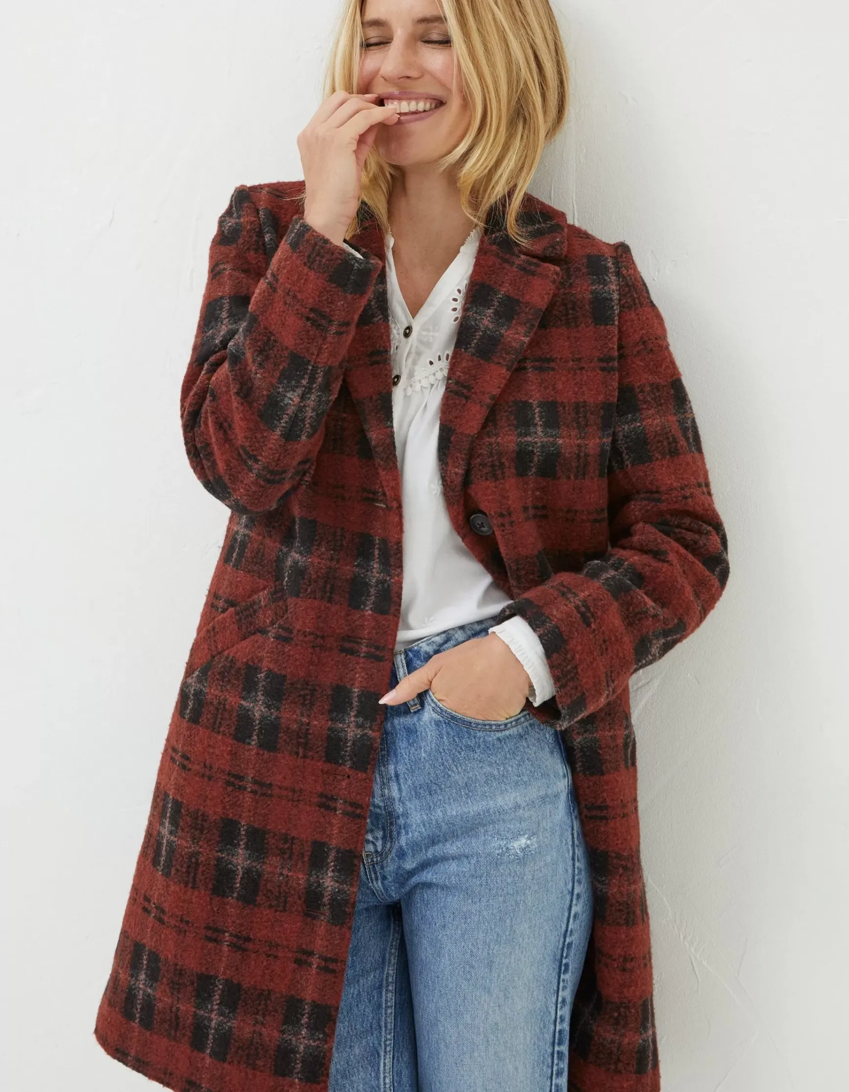 FatFace Tanya Wool Blend Check Coat|Women Coats & Jackets