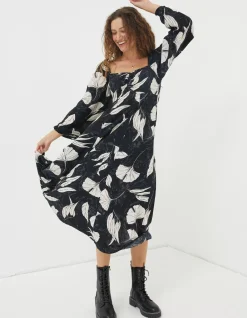 FatFace Tessa Twilight Leaves Midi Dress|Women Dresses